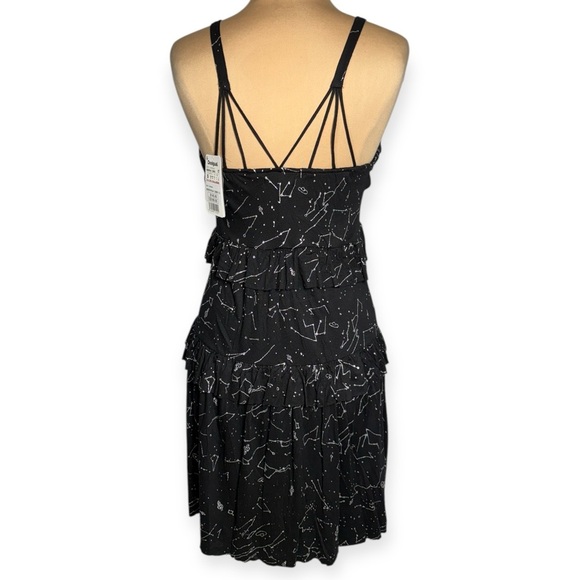 DESIGUAL black slip dress with silver sparkle outer space star constellations S - Picture 6 of 15